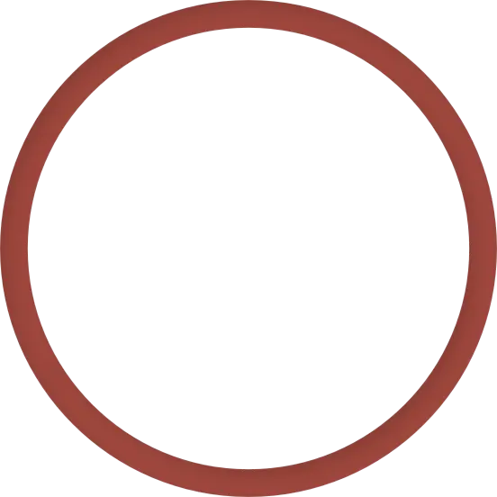 a dark red circular frame