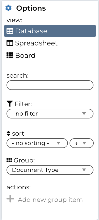 Image of the side panel to sort how the content is displayed