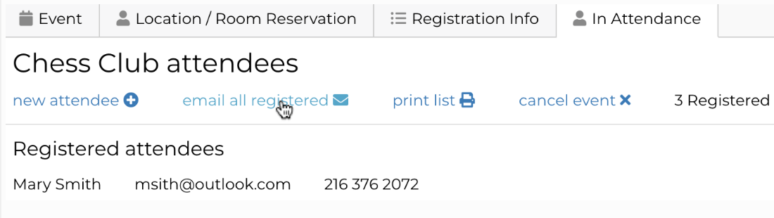 Image of the event registeration interface to view and manage registrees.