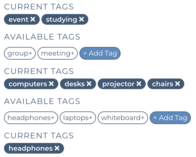 Image of the  available tags for a space 