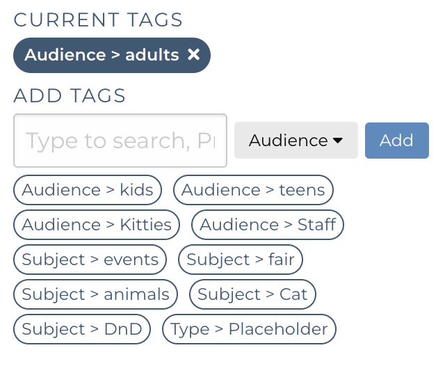 Image of the tags that can be assigned to a book list