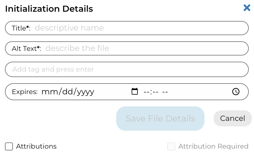 Image showcasing the initialization details input fields