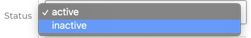 dropdown of the two accound statusus of active and inacvtive