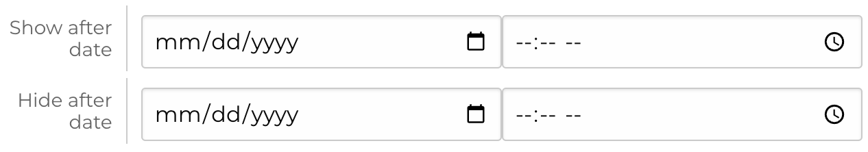 Image showing the 'show after' and 'hide after' input boxes