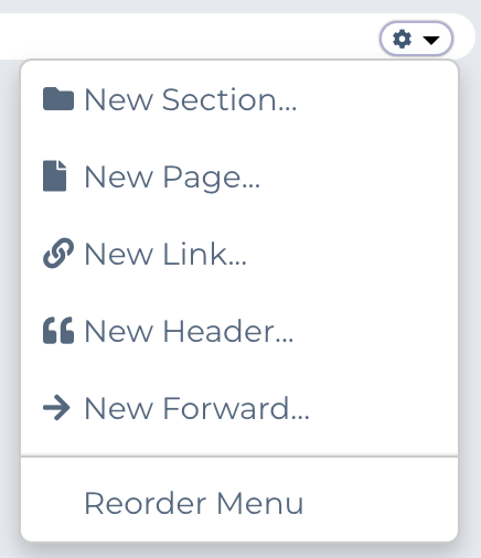 Image of the dropdown to add new elements to the page or to reorder the page