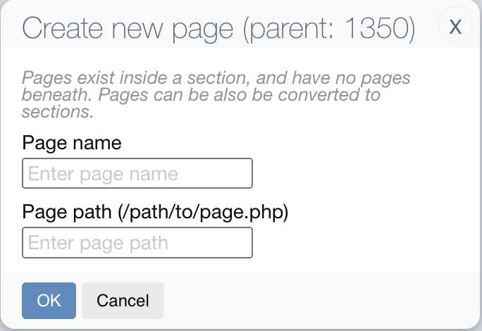 Setup inputs for assinging the page path for quicklinks