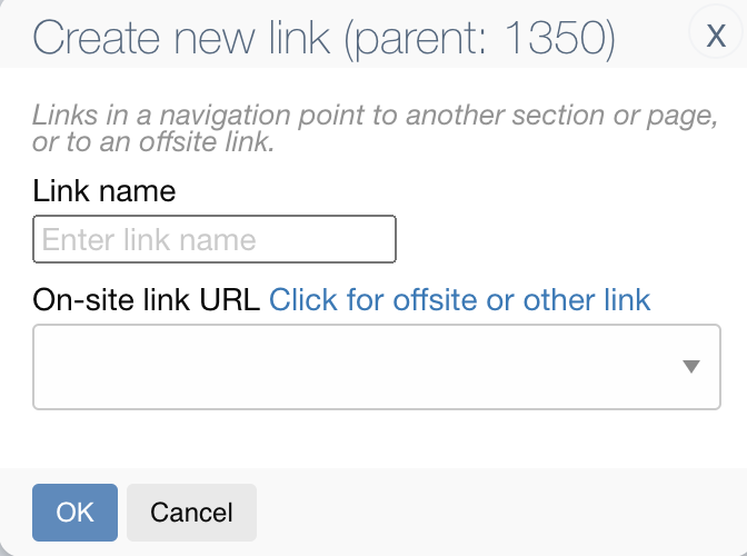 Image of the interface to create a new link