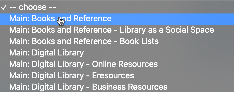 Image of the dropdown to set the page path for where the book list will appear on the front-end