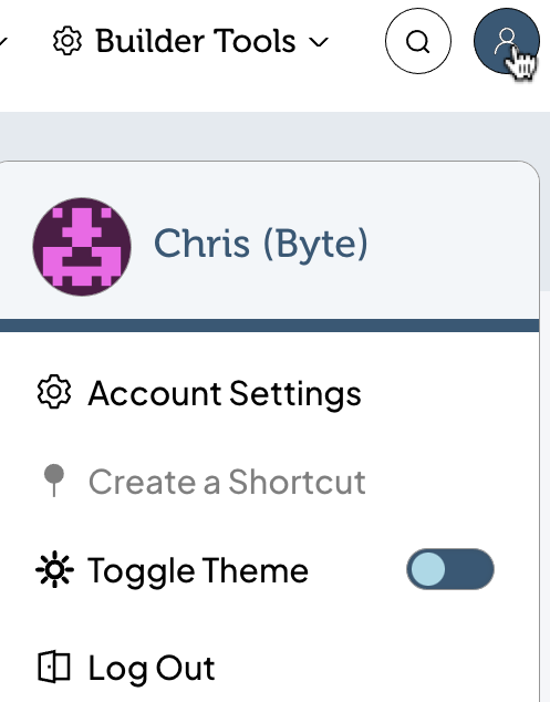 Image of the account dropdown where the option to create a page shortcut