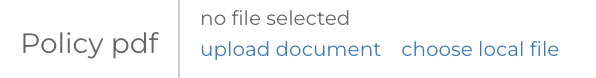 Image of the upload section in the editor to add a PDF of a libraries policies.
