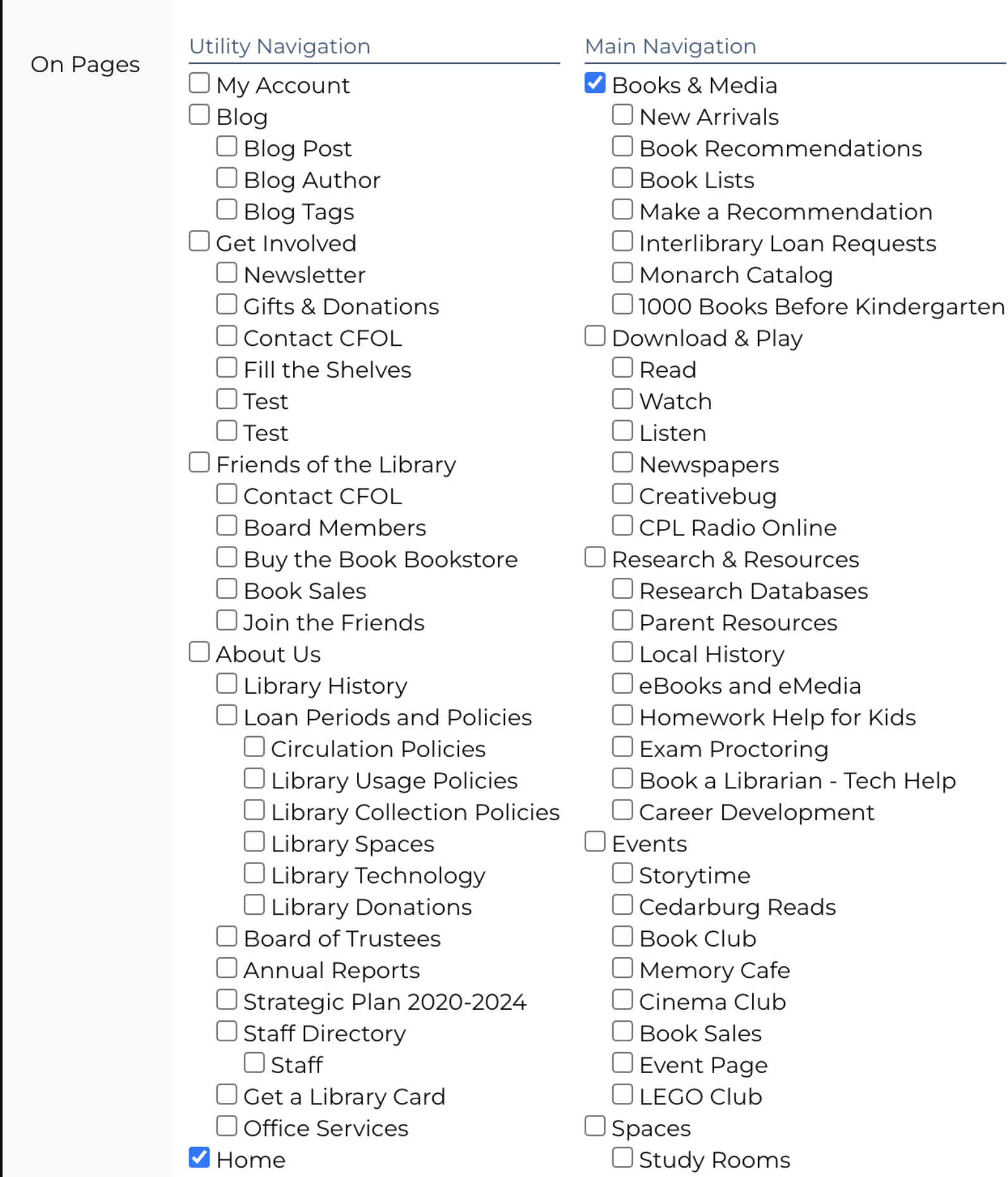 Image showcasing the menu where buckets can be assigned to a location on the front-end