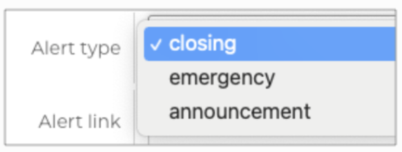 Thumbnail showing the dropdown menu to select the type of alert message