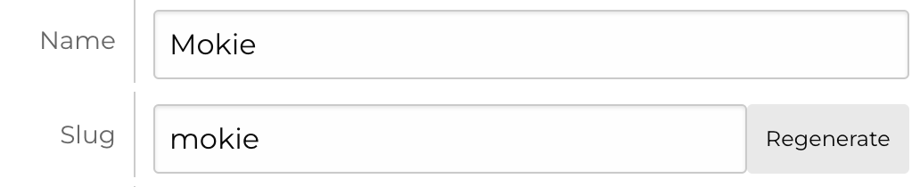 Image showing the input to create and regenerate a slug