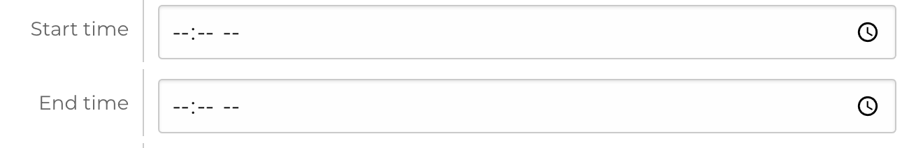 Image of the inputs to set the start and end times
