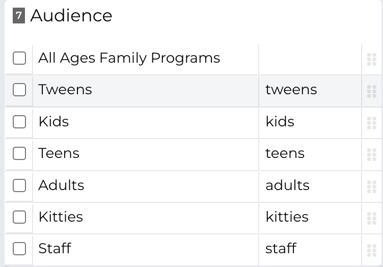 Audience subject box with various tags within it