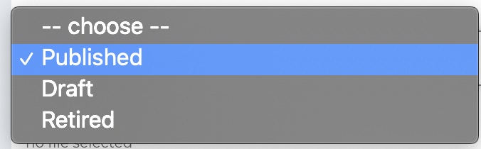 Image of the dropdown to set a book list as either published or draft