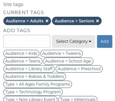 screenshot of a list of tags being used on a site