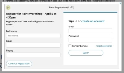 screenshot of the first stage of an event registration system